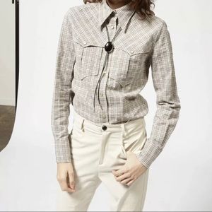 Isabel Marant "Riana" Ecru Plaid Check Snap Pearl Button Western Shirt 38 4